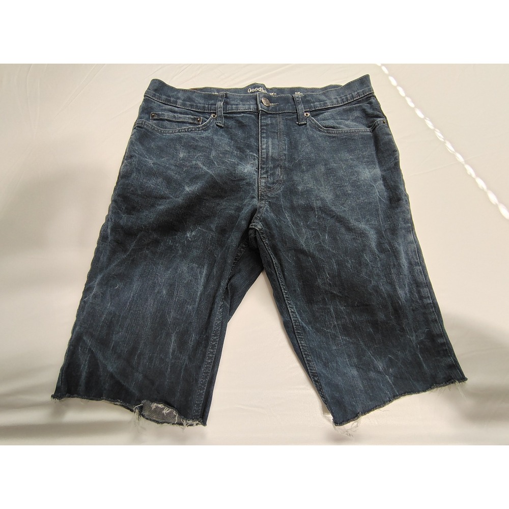 Goodfellow & Co Men Slim Total Flex Dark Wash Raw Hem Denim Shorts 34W